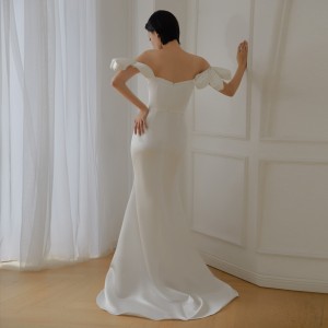 White Satin One Shoulder Elegant Floor Length Gown