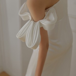White Satin One Shoulder Elegant Floor Length Gown