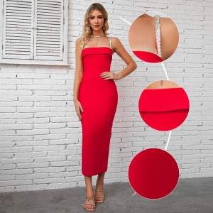 Party With Diamonds Halter Sexy Red Long Dress