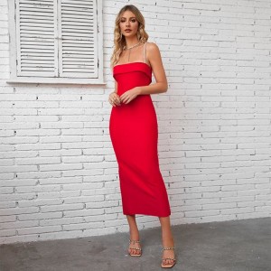 Party With Diamonds Halter Sexy Red Long Dress