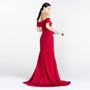 Виненочервена дълга макси булчинска рокля с едно рамо