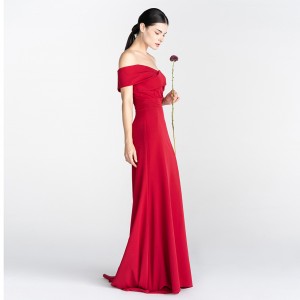 لباس عروس ماکسی کششی یک شانه بلند شرابی قرمز