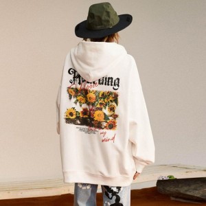 Daisy Print Terry Hip-Hop Sweatshirt Hoodie Jacket