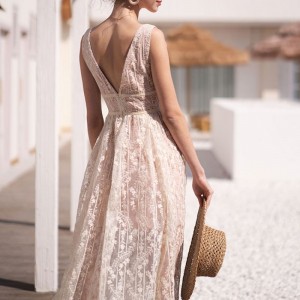 लक्जरी अर्गान्जा सुरुचिपूर्ण ब्याकलेस फ्रेन्च लेस ड्रेस