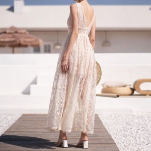 Luksusowa Elegancka Francuska Koronkowa Sukienka Bez Pleców Z Organzy