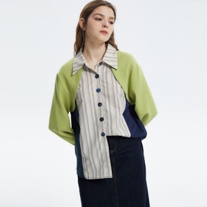 Collision Color Striped Shirt Design Fake Two Pieces Top