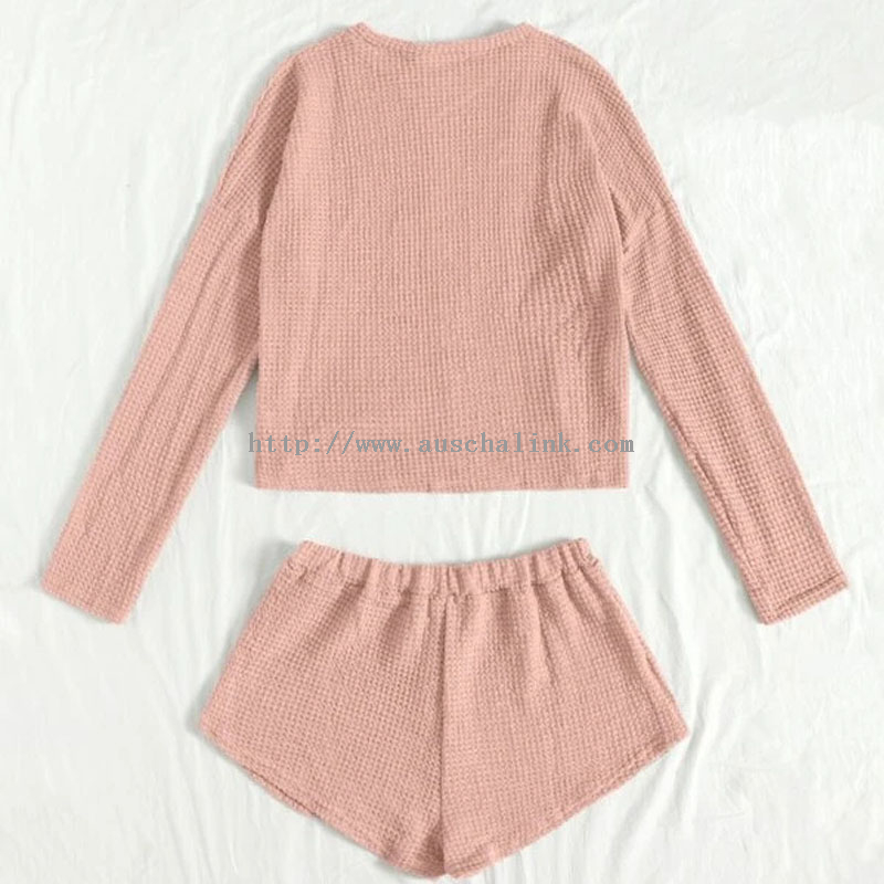 New Fashion Wear - 2022 New Short-sleeved Round Neck Waffle Knit Top And Shorts Casual Suit Pajamas for Women – Auschalink