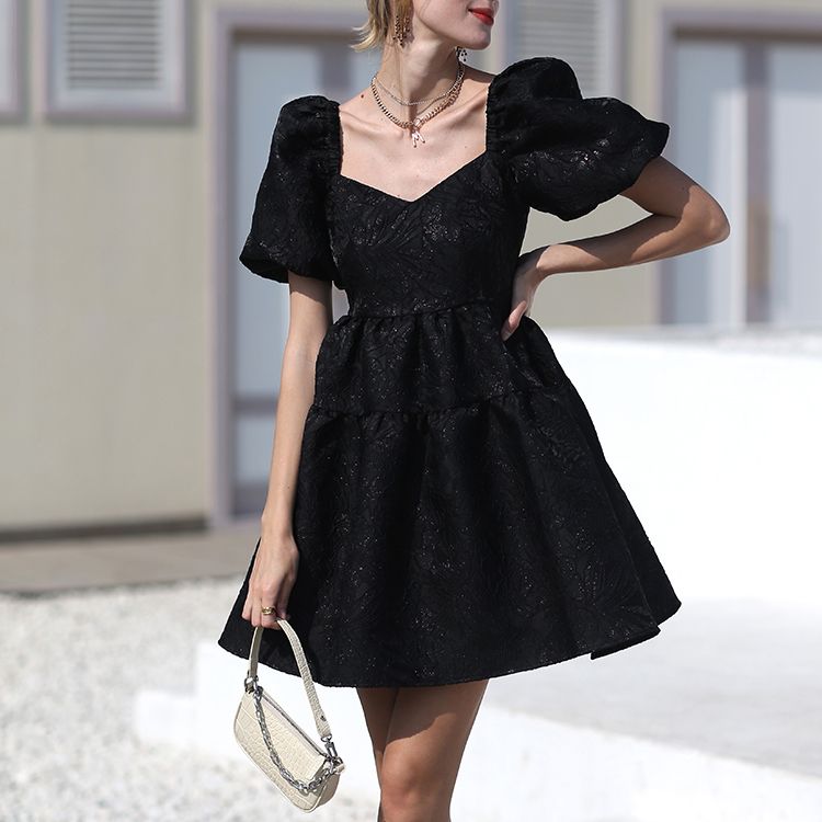 Black French Pomp Princess mini party dress