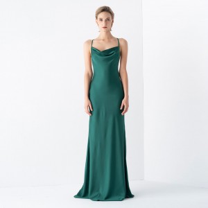 Fustan fustan me ngjyrë jeshile prej avokado me elegancë franceze Tencel Saten