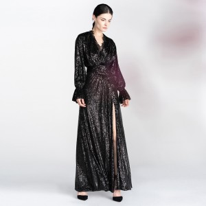 Черное элегантное длинное вечернее платье макси с пайетками
