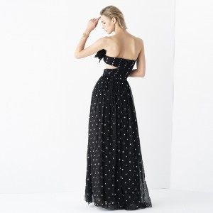 Elegantna francuska duga haljina na crne točkice