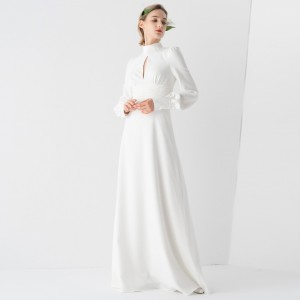 Fransî Elegant Luxury Simple White Long Bûk Dress Wedding
