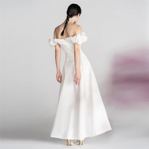 Մեկ ուսի սպիտակ նրբագեղ ֆրանսիական պարզ երկար սպիտակ զգեստ