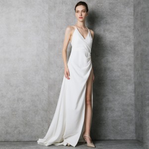 White Sexy Elegant Slit Backless Trailing Evening Dress