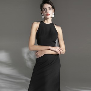 Black Bow Simple Floor Length Sexy Evening Dress
