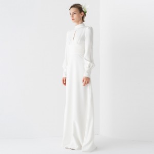 צרפתית אלגנטית יוקרה פשוטה לבנה ארוכה שמלת כלה כלה