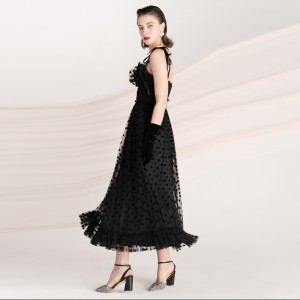Black Mesh Polka Dot Print Elegant Halter Vespere Dress