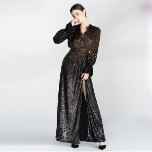 Elegantes langes Maxi-Abendkleid mit schwarzen Pailletten