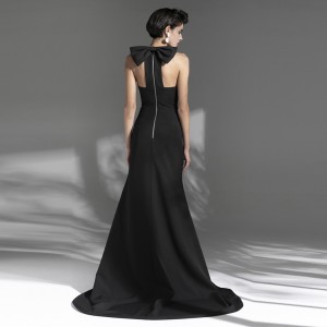 Černá mašle jednoduchá délka na podlahu sexy večerní šaty