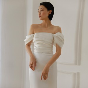 Biele elegantné luxusné svadobné dlhé šaty Tencel bez ramienok