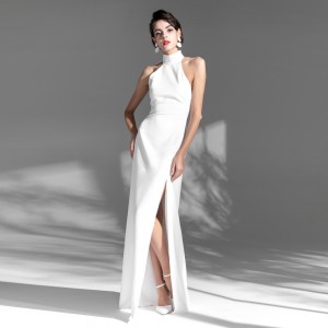 Vestido de noite longo elegante branco simples sem costas