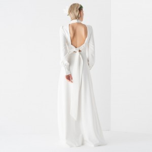 Vestido de novia largo blanco simple de lujo elegante francés