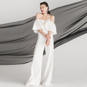 White Tsika Strapless Bow Elegant Jumpsuit