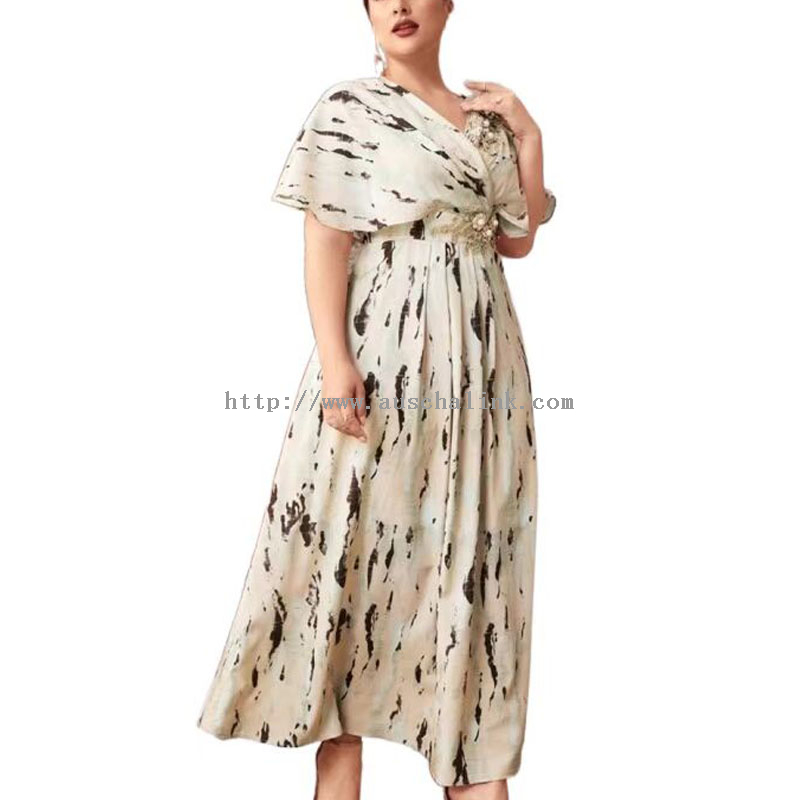Maxi Dress - 2022 Fashion Tie-dye Embroidered Applique Pearl Beaded Cape Sleeve Plus-size Dress for Women – Auschalink