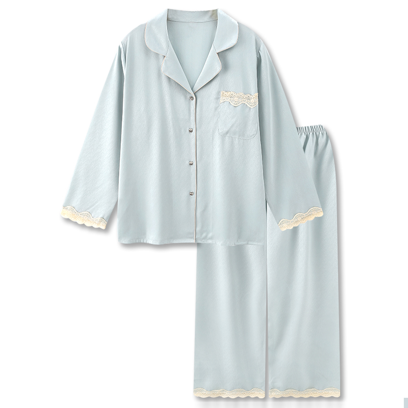 Custom Blue Loungewear Ice Silk Pajamas Set
