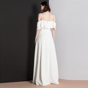 White Cami Party Elegant Ruffle Long Evening Dress