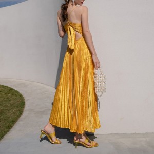 Golden Birthday Party Pleated Celebrity Pleated Dress