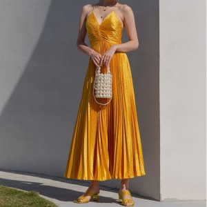 Golden Birthday Party Pleated Celebrity Pleated Dress