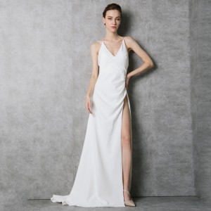 White Sexy Elegant Slit Backless Trailing Evening Dress