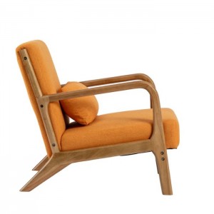 Кресло из массива дерева с льняной обивкой и подушкой-4