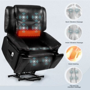 Chaise reclinable d'assistance à l'ascenseur électrique surdimensionnée en cuir synthétique avec chauffage et massages