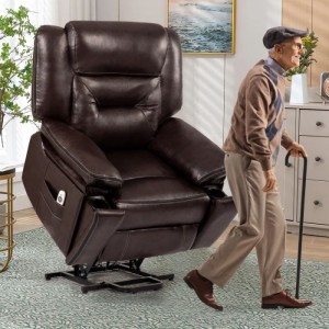 Cadeira reclinable de gran tamaño de coiro sintético Power Lift Assist con calefacción e masaxe
