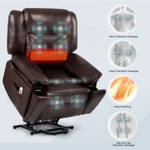 Overdimensioneret imiteret læder Power Lift Assist hvilestol med varme og massage