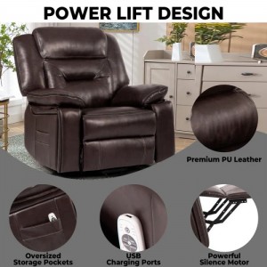 Overdimensjonert imitert skinn Power Lift Assist hvilestol med oppvarming og massasje