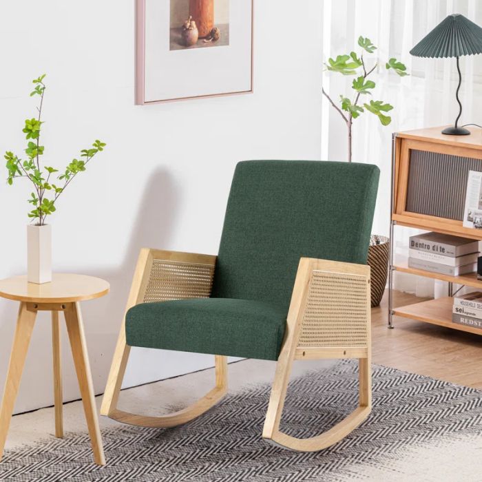Alta Dorso Moderna Stila Ŝtofo Rocking Accent Chair-2