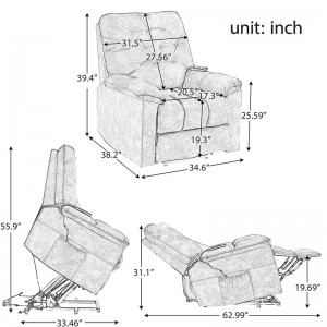 Power Lift Chair Փափուկ Velvet Upholstery Recliner