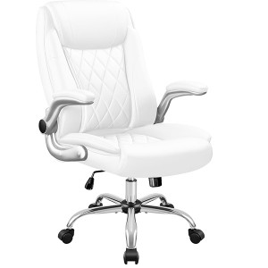 Մեծ և բարձրահասակ գործադիր գրասենյակի աթոռ պտտվող կաշվե պատված նստատեղեր սպիտակ