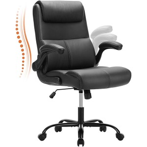 Mid Back Desk Chair Adjustable PU Leather Office Chair black