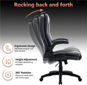 Cadira d'escriptori d'oficina a casa ergonòmica amb braços abatibles negre