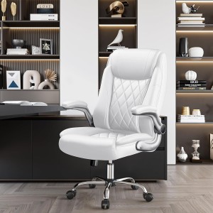 Cadeira de oficina executiva grande e alta Asentos xiratorios revestidos de coiro branco
