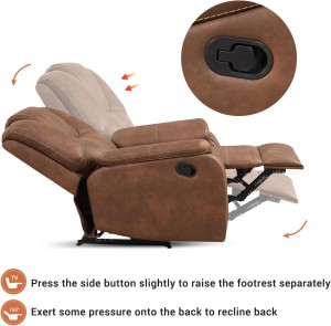 Cadeira reclinável manual estofada, sofá reclinável único, cadeiras de palma