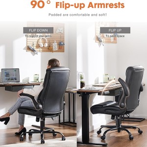 Schreibtischstuhl mit mittlerer Rückenlehne, verstellbarer Bürostuhl aus PU-Leder, Schwarz