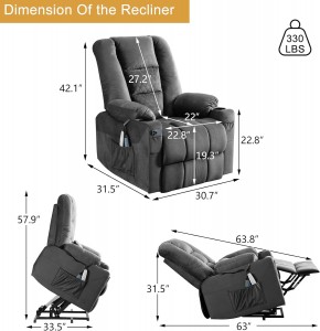 Sillón reclinable con elevación eléctrica Cómodo sillón cama Sofá-gris