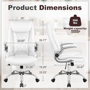 Velká a vysoká kancelářská židle Otočná kožená sedadla bílá