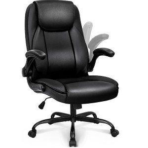 Ергономски канцелариски стол PU кожа Executive црна боја