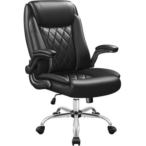 Μεγάλη και ψηλή καρέκλα γραφείου Περιστρεφόμενη δερμάτινη επένδυση σε μαύρο χρώμα